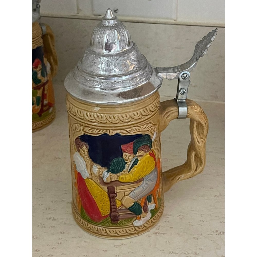 Vintage German Style Beer Stein with Lid Porcelain 7 1/8” - Taiwan